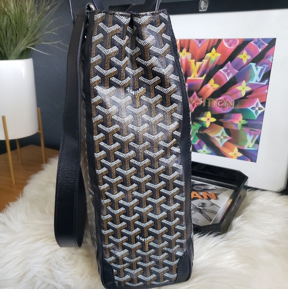 ❗ SOLD ❗ Stunning Goyard Voltaire Black & Brown Chevron Tote Bag - Picture 6 of 16